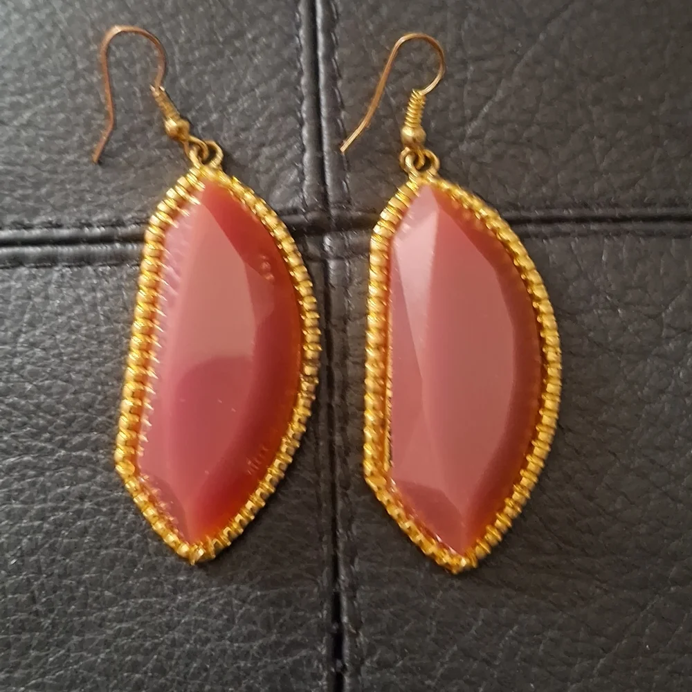 Elegant Gold and Red Dangle Earrings